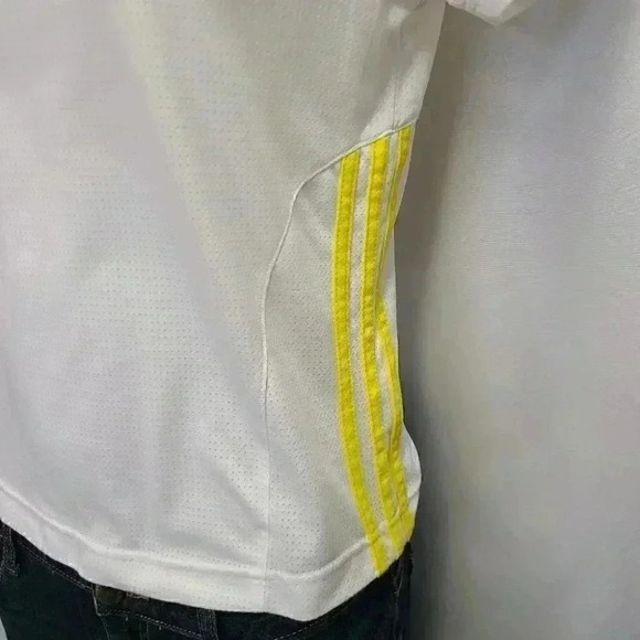 Adidas Climalite White Tee Top Yellow Three Stripe Logo Activewear Medium - Picture 6 of 14